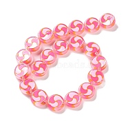 Glass Beads Strands, with Enamel, Flat Round, Deep Pink, 17x7mm, Hole: 1.5mm, about 19pcs/strand, 12.60 inch(32cm)(GLAA-L047-03B)