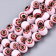 Round Millefiori Glass Beads Strands, White, 6mm, Hole: 1mm, about 67pcs/strand, 14.7 inch(LK-P001-39)