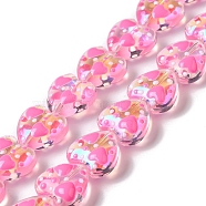 Handmade Glass Beads Strands, with Enamel, Heart, Hot Pink, 11~12x12~12.5x6~6.5mm, Hole: 0.6mm, about 30pcs/strand, 13.27''(33.7cm)(LAMP-K037-09F)