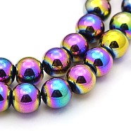 Electroplate Magnetic Synthetic Hematite Bead Strands, Round, Multi-color Plated, 8mm, Hole: 1mm, about 56pcs/strand, 15.7 inch(G-J320-05)