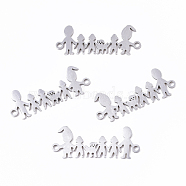 201 Stainless Steel Links connectors, Laser Cut, Family, Stainless Steel Color, 11x28.5x1mm, Hole: 1.5mm(STAS-R104-007P)