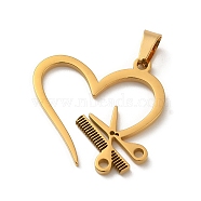 304 Stainless Steel Pendants, Laser Cut, Heart with Scissors & Comb Charm, Real 18K Gold Plated, 23x23.5x1.5mm, Hole: 6x3mm(STAS-O005-04G)
