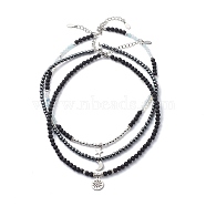 3Pcs 3 Style 304 Stainless Steel Star & Moon & Star Charms Necklaces Set, Opalite & Natural Aquamarine & Synthetic Hematite Beaded Necklaces for Women, 15.28~15.75 inch(38.8~40cm), 1Pc/style(NJEW-JN03979)