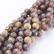 Natural Leopard Skin Jasper Round Bead Strands, 4mm, Hole: 1mm, about 98pcs/strand, 15.7 inch(G-P070-77-4mm)