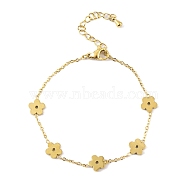 Ion Plating(IP) 304 Stainless Steel Link Chain Bracelets for Women, Golden, Flower, 6-3/4 inch(17cm)+45mm extender(BJEW-H606-10E-G)