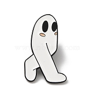 Halloween Funny Ghost Enamel Pins, Black Alloy Brooch for Backpack Clothes, White, 30x18x1.5mm(JEWB-P030-B01)