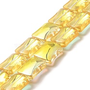 Transparent Electroplate Glass Beads Strands, Half Rainbow Plated, Bamboo Joint, Yellow, 12x10x5.5mm, Hole: 1mm, about 49pcs/strand, 24.02''(61cm)(EGLA-H103-HP01)