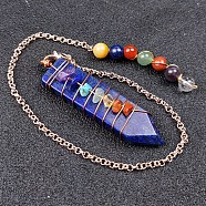 Natural Lapis Lazuli & Mixed Stone Braided Bullet Dowsing Pendulum Pendant Decorations, Chakra Yoga Theme Jewelry for Home Display, 48~52mm(CHAK-PW0001-043D)