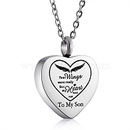 Stainless Steel Heart Urn Ashes Pendant Necklace, Word To My Son Memorial Jewelry for Men Women, Stainless Steel Color, 19.69 inch(50cm)(NJEW-SZ0001-60C)