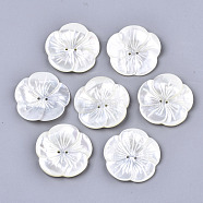 2-Hole White Shell Mother of Pearl Shell Buttons, Flower, Seashell Color, 27x27.5x4mm, Hole: 1.4mm(SSHEL-R049-06)