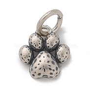 925 Fine Silver Paw Print Charms with Jump Rings and 925 Stamp, Antique Silver, 10x9.5x2.5mm, Hole: 4mm(STER-D300-12AS)