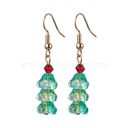 Glass Dangle Earrings, Golden Brass Jewelry for Women, Christmas Tree, Spring Green, 42x9mm(EJEW-TA00449)