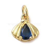 Brass Micro Pave Cubic Zirconia Pendants, Real 18K Gold Plated, Shell Shape, 10.5x10x3.3mm, Hole: 3.2mm(KK-R162-014A-G)