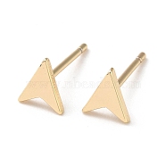 Brass Stud Earrings, Arrow, Real 18K Gold Plated, 6x5mm, Pin: 0.7mm(EJEW-E292-02G)