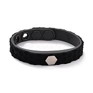 Flat Silicone Cord Bracelets, Hexagon Beads Adjustable Bracelet for Men Women, Black, 9.92 inch(25.2cm)(BJEW-F421-01D)