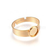 Adjustable 201 Stainless Steel Finger Rings Components, Pad Ring Base Findings, Flat Round, Golden, Size 7, 17~18mm, Tray: 6mm(STAS-G187-01G-6mm-1)