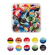 100 Pcs 10 Colors 4-Hole Handmade Lampwork Sewing Buttons, Tri-colored, Flat Round, Mixed Color, 11.5x2.5mm, Hole: 1.2mm, 10pcs/color(BUTT-SZ0001-06)