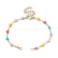 Brass Enamel Heart Link Bracelet Making, with 304 Stainless Steel Lobster Claw Clasps, Colorful, 6-5/8 inch(16.8cm)(AJEW-JB01190)