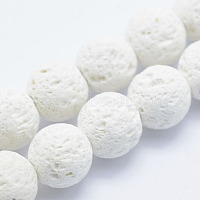 brins de perles de pierre de lave synthétique, teints, arrondir, blanc, 8 mm, trou: 1.2 mm, environ 48 pcs / brin, 15.7 pouce (39.5 cm)