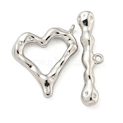 Brass Toggle Clasps, Heart, Platinum, Heart: 21x20x3.5mm, Hole: 1.6mm, Bar: 30x7.5x4mm, Hole: 1.6mm(KK-A223-01P)