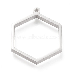 304 Stainless Steel Open Back Bezel Pendants, Double Sided Polishing, For DIY UV Resin, Epoxy Resin, Pressed Flower Jewelry, Hexagon, Stainless Steel Color, 30.5x24x3mm, Hole: 2mm, Inner Size: about 24x21mm(STAS-K208-13P-A)