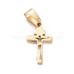Ion Plating(IP) 304 Stainless Steel Pendants, Laser Cut, Cross, Golden, 21x12x1.5mm, Hole: 3.5x7mm(STAS-L216-32G)