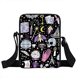 Nylon Crossbody Bags, Gothic Style Messenger Bag for Wiccan Lovers, Skull, 33x22x10cm(PW-WG28255-02)