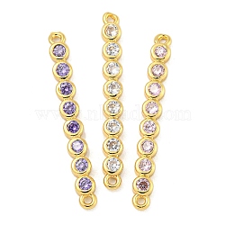 Brass Pave Cubic Zirconia Three Flat Round Links Connector Charms, Long-Lasting Plated, Lead Free & Cadmium Free, Real 18K Gold Plated, Mixed Color, 27x3x2mm, Hole: 1mm(KK-P277-52C-A)