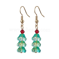 Glass Dangle Earrings, Golden Brass Jewelry for Women, Christmas Tree, Spring Green, 42x9mm(EJEW-TA00449)