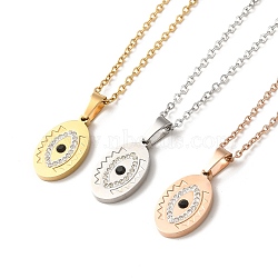 Horse Eye Vacuum Plating 304 Stainless Steel Pendant Necklaces, with Rhinestone, Mixed Color, 15.71 inch(39.9cm)(NJEW-G125-02)