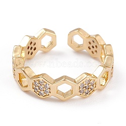 Brass Clear Cubic Zirconia Cuff Rings, Open Rings, Long-Lasting Plated, Polygon, Real 18K Gold Plated, 5mm, Inner Diameter: 16.5mm(RJEW-B034-03G)