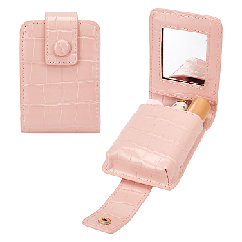 Crocodile Pattern PU Leather Mini Lipstick Makeup Pouch with Mirror, Clutch Bag for Women, Rectangle, Misty Rose, 10.4x6.8x3.6cm