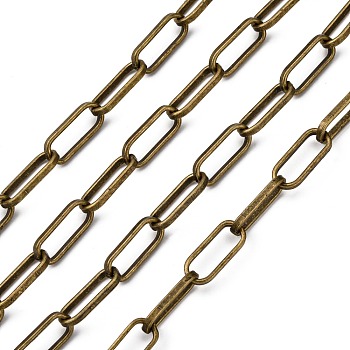 Iron Paperclip Chains, Flat Oval, Drawn Elongated Cable Chains, Unwelded, with Spool, Antique Bronze, 19x8x2mm, about 328.08 Feet(100m)/roll