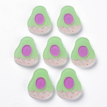 Cellulose Acetate(Resin) Cabochons, with Glitter Powder, Avocado, Light Green, 28x23x4mm