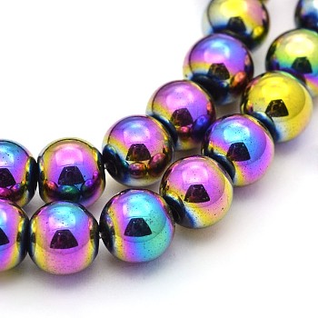 Electroplate Magnetic Synthetic Hematite Bead Strands, Round, Multi-color Plated, 8mm, Hole: 1mm, about 56pcs/strand, 15.7 inch