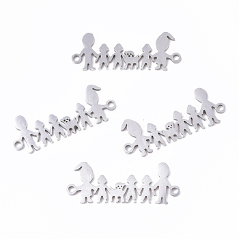 201 Stainless Steel Links connectors, Laser Cut, Family, Stainless Steel Color, 11x28.5x1mm, Hole: 1.5mm