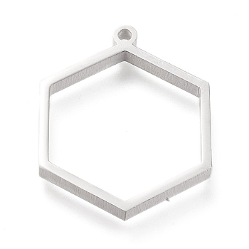 304 Stainless Steel Open Back Bezel Pendants, Double Sided Polishing, For DIY UV Resin, Epoxy Resin, Pressed Flower Jewelry, Hexagon, Stainless Steel Color, 30.5x24x3mm, Hole: 2mm, Inner Size: about 24x21mm