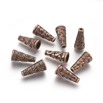 Tibetan Style Alloy Bead Cone, Cadmium Free & Nickel Free & Lead Free, Red Copper, 18x8x8mm, Hole: 1mm