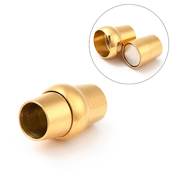304 Stainless Steel Magnetic Clasps with Glue-in Ends, Ion Plating (IP), Barrel, Golden, 15x8~10mm, Hole: 5~6mm