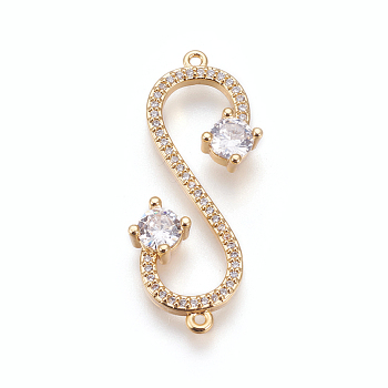 Brass Micro Pave Cubic Zirconia Links, Infinity, Clear, Golden, 33.5x13x4mm, Hole: 1mm