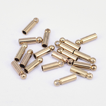 Brass Cord Ends, End Caps, Nickel Free, Column, Raw(Unplated), 6x2mm, Hole: 1mm, Inner Diameter: 1.5mm