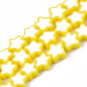 Handmade Polymer Clay Beads Strands, Star, Yellow, 8~10x8~10x3~4.5mm, Hole: 1.5mm, about 40pcs/strand, 12.60 inch~13.58inch (32~34.5cm)