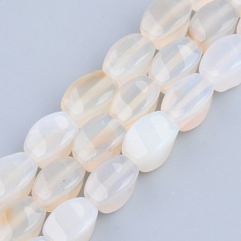 Natural White Agate Beads Strands, Twist, 11~12x7~8x7~8mm, Hole: 1.2mm, about 32~33pcs/strand, 14.96 inch~15.74 inch(38~40cm)