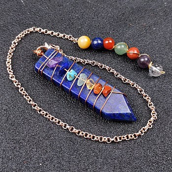 Natural Lapis Lazuli & Mixed Stone Braided Bullet Dowsing Pendulum Pendant Decorations, Chakra Yoga Theme Jewelry for Home Display, 48~52mm