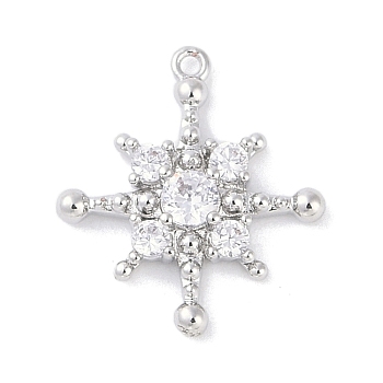 Brass Pave Clear Cubic Zirconia Pendants, Star, Platinum, 15.5x14x3mm, Hole: 0.9mm