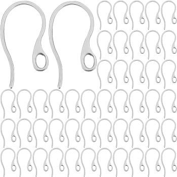 120Pcs 304 Stainless Steel Earring Hooks, Ear Wire with Horizontal Loops, Stainless Steel Color, 22x12x1mm, Hole: 3.5x2mm, 18 Gauge, Pin: 1mm
