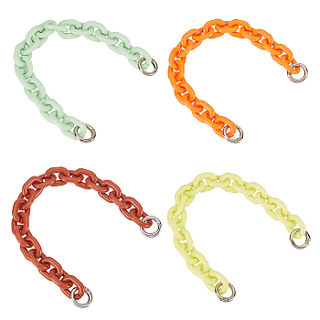 4Pcs 4 Colors Acrylic Cable Chains Bag Strap, with Iron Spring Gate Ring, for Bag Replacememnt Accessories, Mixed Color, 27.5cm, 1pc/color