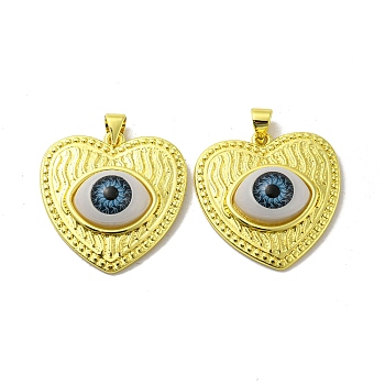 Real 18K Gold Plated Brass Pendants, Acrylic Evil Eye Charms, Heart, 25.5x25x7mm, Hole: 4.5x4mm