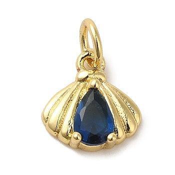 Brass Micro Pave Cubic Zirconia Pendants, Real 18K Gold Plated, Shell Shape, 10.5x10x3.3mm, Hole: 3.2mm