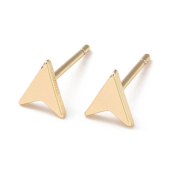 Brass Stud Earrings, Arrow, Real 18K Gold Plated, 6x5mm, Pin: 0.7mm